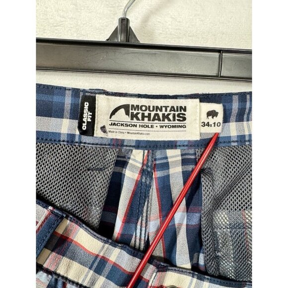 Mountain Khakis Mulligan Shorts Mens 34x10 Blue Plaid Classic Fit Stretch Casual - Picture 3 of 8